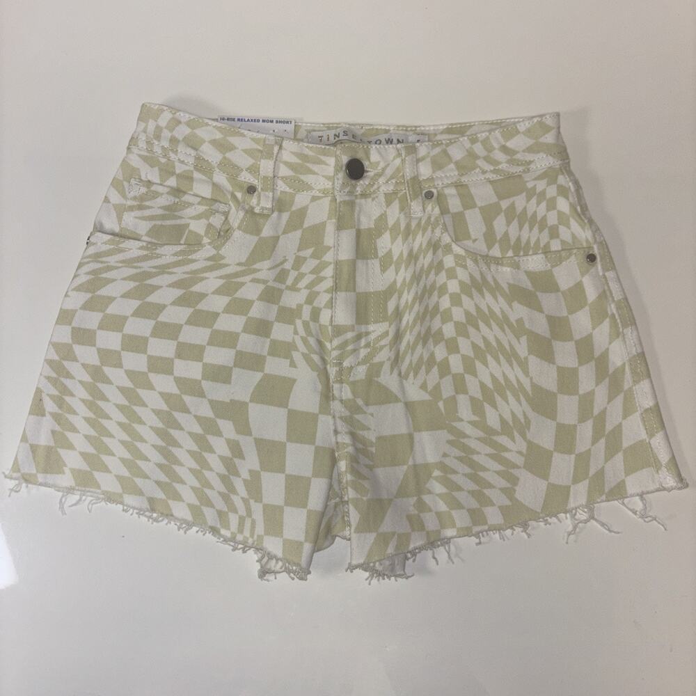 NWT Tinseltown Green Denim Cutoff Shorts Sz 5 / 27 Checkers Fairycore Grung Goth